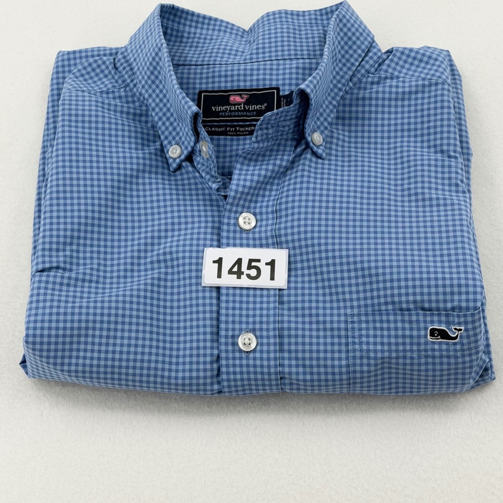 Vineyard Vines Tucker Shirt Mens Large Blue Gingham Performance Excellent - Picture 7 of 7